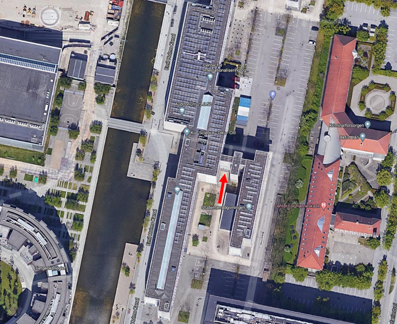 Luftfoto af Studenterrådgivningens kontorer på Emil Holms Kanal
